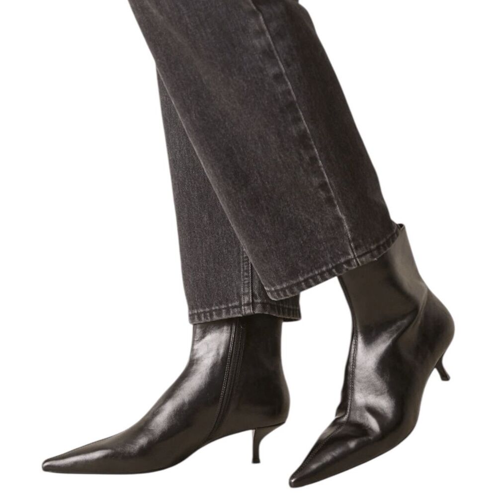 Mango MNG Pointed Toe Kitten Heel Ankle Boots Black Women Size 36 5.5-6 NWT - Picture 3 of 8